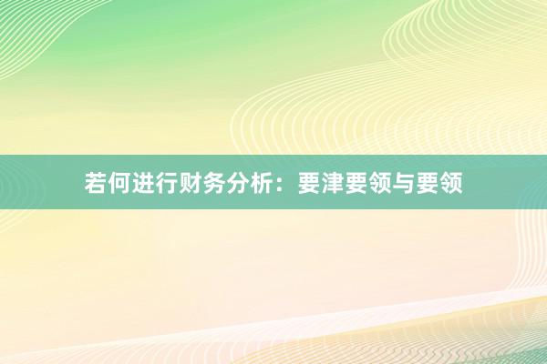 若何进行财务分析：要津要领与要领